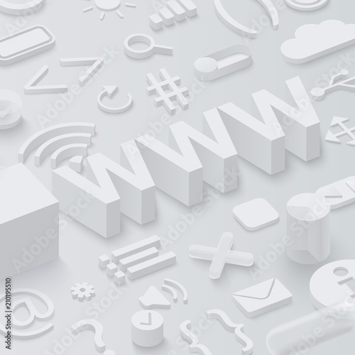 Grey 3d www background with web symbols.