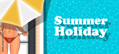 Summer holiday banner with girl sunbathing