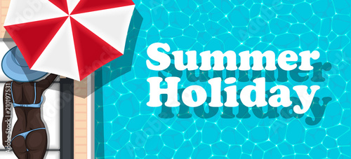 Summer holiday banner with girl sunbathing