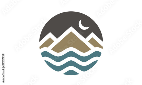 Mountain Island Sea Moon Night Adventure logo design inspiration