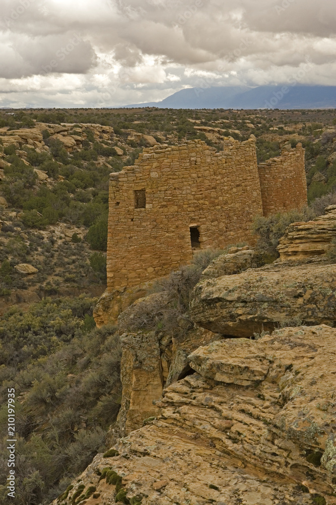 Vertical of cliffside ruins at Hovenweep National Monument