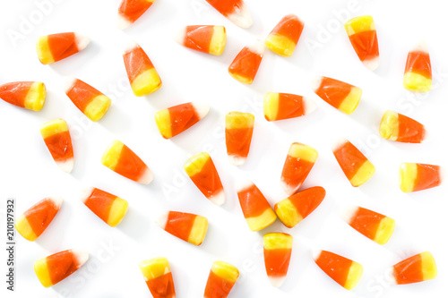 Typical halloween candy corn pattern isolated on white background. Top view
