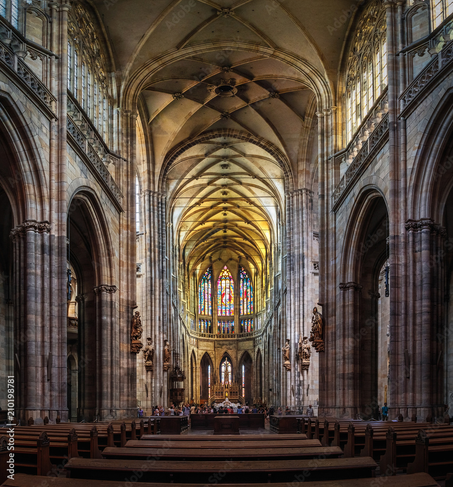 Beautiful interior of the St Vitus Cathedral in Prague