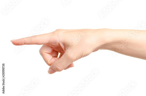 Female hand empty showing on white background isolation