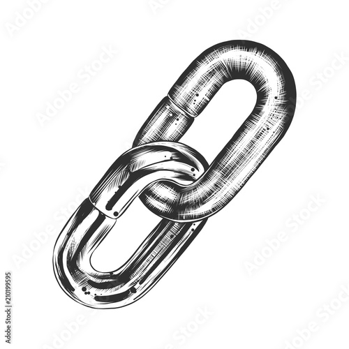 Vector engraved style illustration for posters, decoration and print. Hand drawn sketch of block chain in monochrome isolated on white background. Detailed vintage woodcut style drawing.