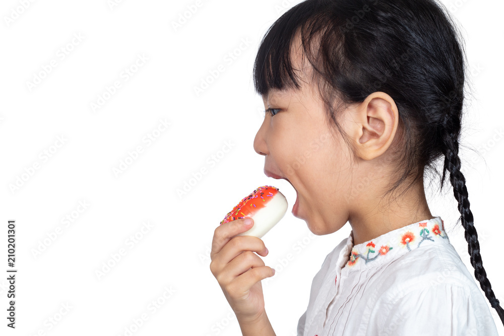 Asian Little Chinese Girl Eating Donuts Asian Little Chinese Girl Eating Donuts