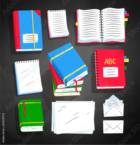 Top view vector illustration set of book