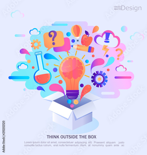 Think outside the box, vector illustration. Infographic concept banner. Creative process and idea. Vector Illustration.