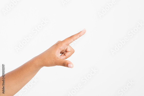 finger point isolated white background. afro american hand. Mock up. Copy space. Template. Blank.