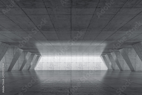 Abstract Empty space with concrete wall. Modern blank showroom with floor. Future concept. 3d rendering.