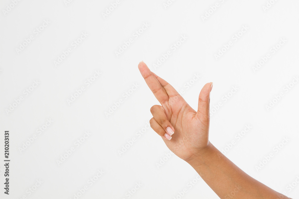 hand symbol. Finger crossed hand sign, good luck symbol isolated on white. afro american hand. Mock up. Copy space. Template. Blank. hand symbol. Finger crossed hand sign, good luck symbol isolated on white. afro american hand. Mock up. Copy space. Template. Blank.