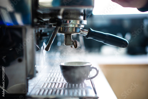 Canvas Print coffee machine in a bar close up.