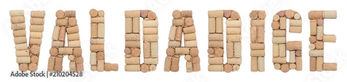 Word Valdadige made of wine corks Isolated on white background