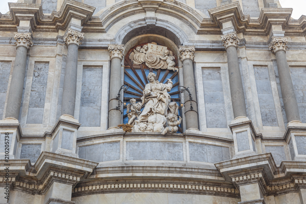 Fragment of  façade of Catania Cathedral (Italian: Duomo di Sant'Agata), dedicated to Saint Agatha.It is an example of Sicilian Baroque architecture.