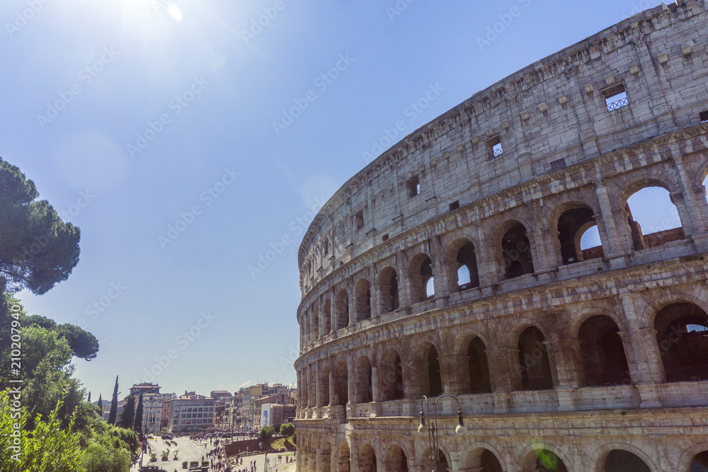 View of the Colosseum in Rome, Italy. The Colosseum is one of the most popular tourist attractions in Rome
