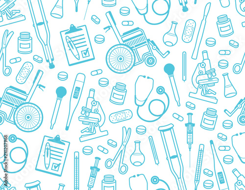Medical seamless pattern. Flat style. isolated on white background 