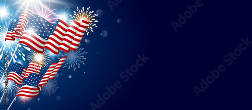USA 4th july independence day design of american flag with fireworks vector illustration