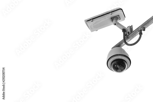 Closed Circuit Television camera. Closed circuit television recording isolated on white background.