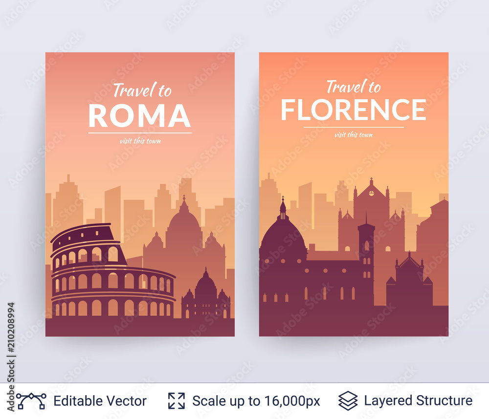 Roma and Florence famous city scapes. - obrazy, fototapety, plakaty 