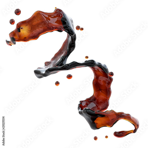 Alcohol, cola, coffee liquid spiral with droplets isolated. 3D illustration