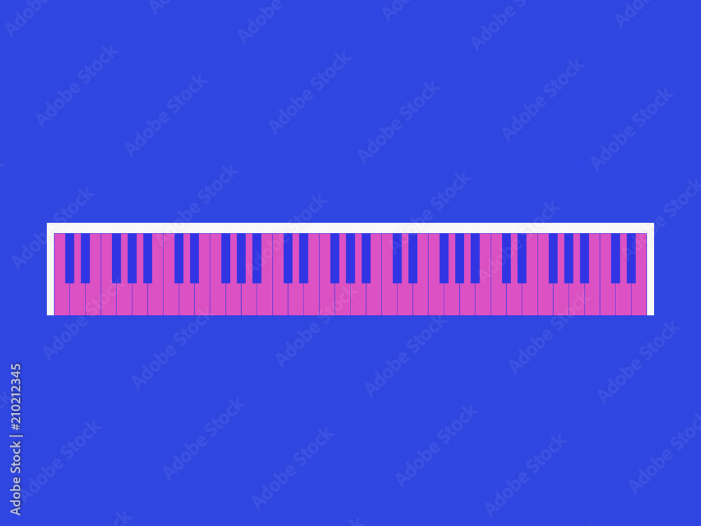 Piano keys. Retro style 80's, pink and blue colors. View from the top. Vector illustration
