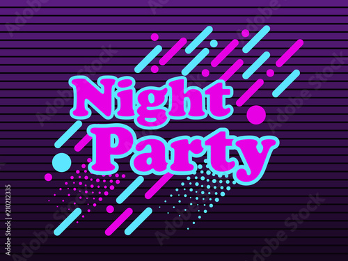 Night party, abstract background in the style of 80's, with geometric elements,  points and dotted lines. Vector illustration