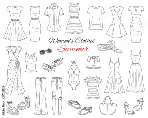 Women clothes collection. Vector sketch illustration.
