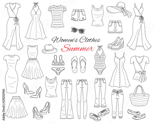 Women clothes collection. vector sketch illustration.
