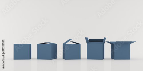 Closeup of many opening sequence box  isolated on white background, 3D rendering.