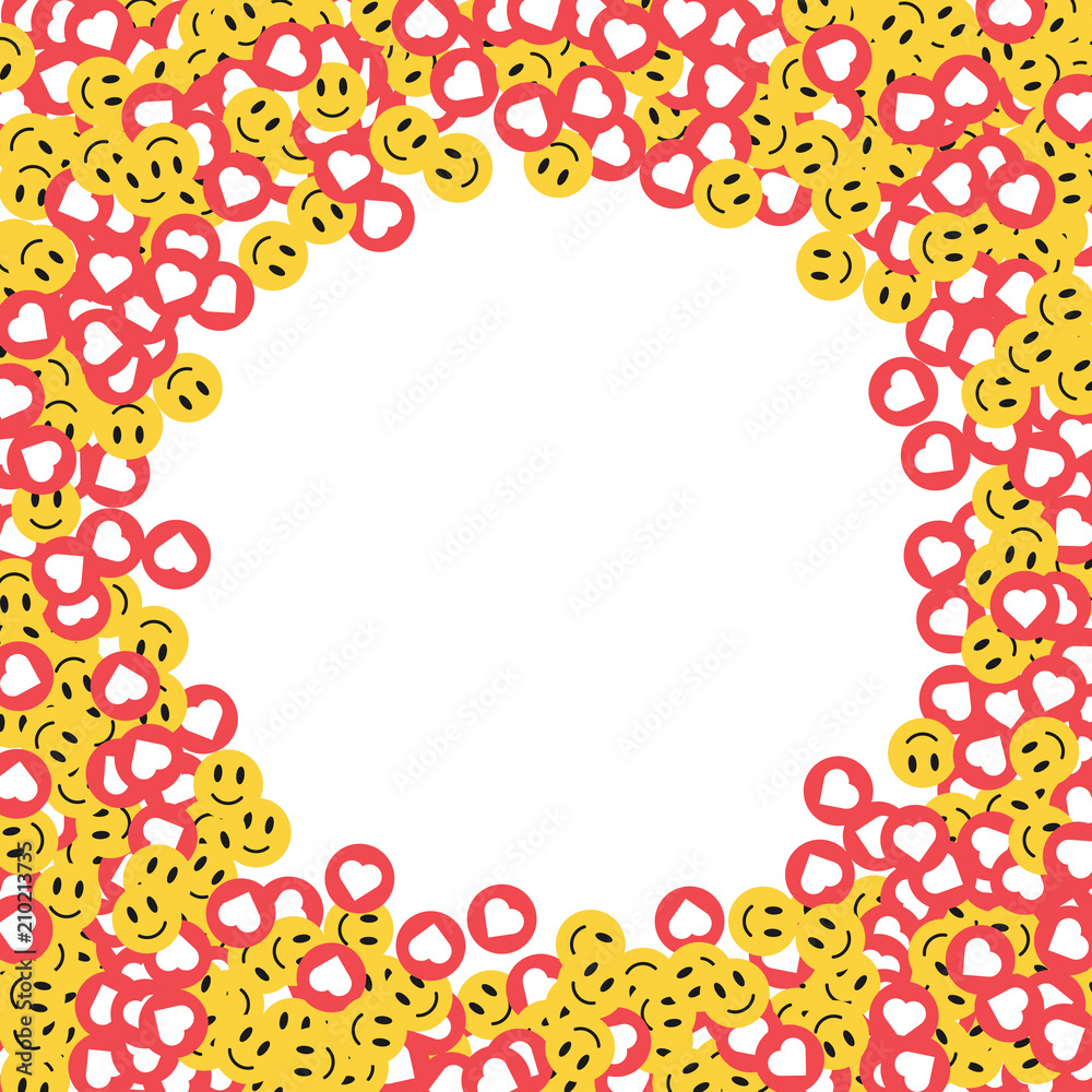 White background with likes, hearts and smileys signs. White background with likes, hearts and smileys signs.