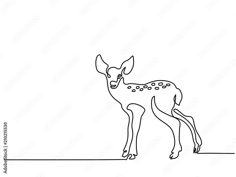 Continuous line drawing. Funny deer cub baby. Vector illustration. Concept for logo, card, banner, poster flyer Continuous line drawing. Funny deer cub baby. Vector illustration. Concept for logo, card, banner, poster flyer