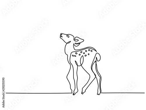 Continuous line drawing. Funny deer cub baby. Vector illustration. Concept for logo, card, banner, poster flyer