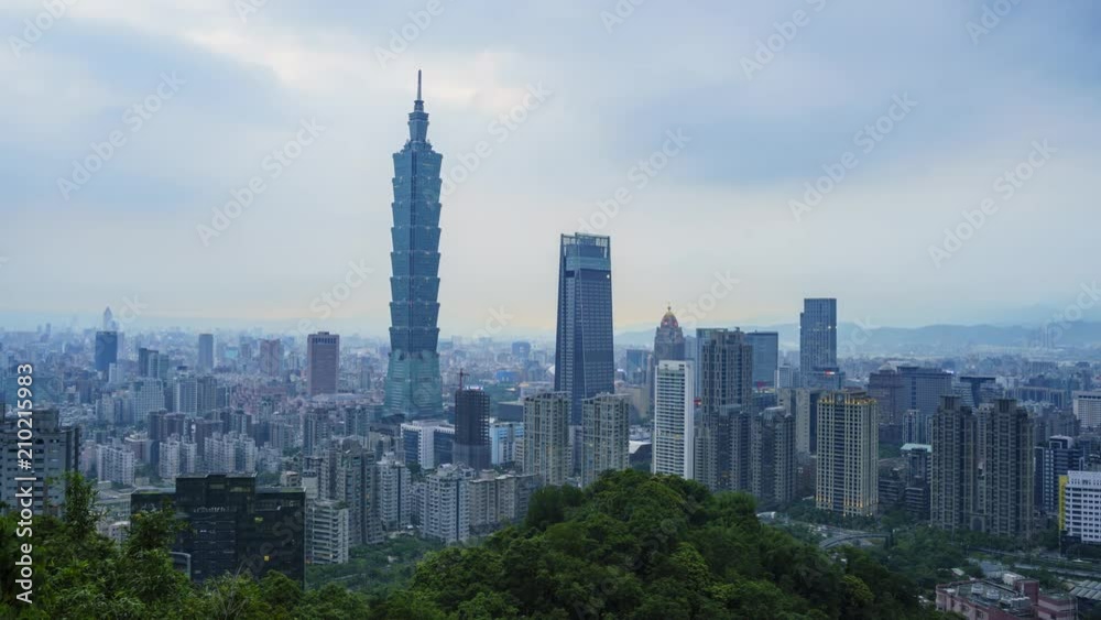 Motion Timelapse of the Taipei 101 and Xinyi District from afternoon to night, shoot at Taipei, Taiwan