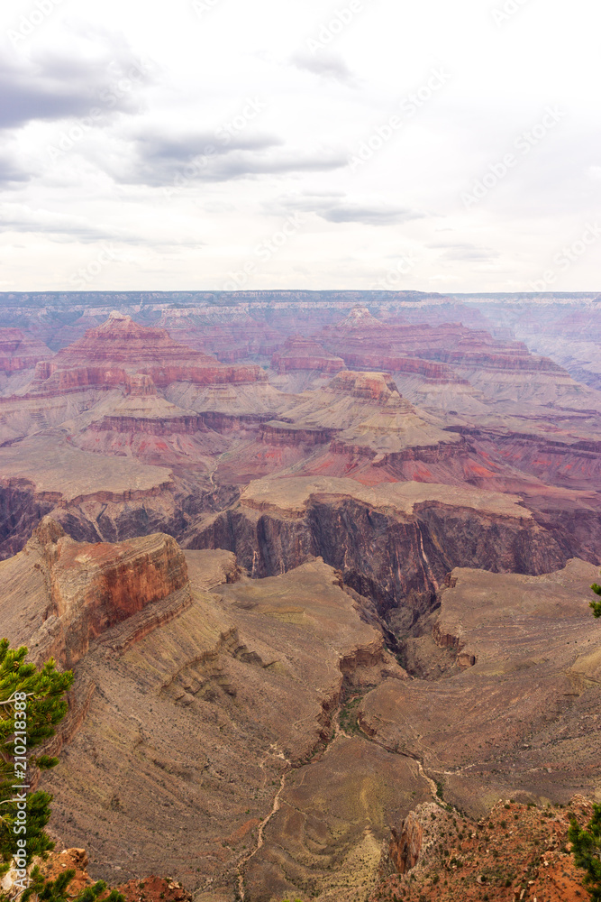 Grand Canyon seen from south rim on a overcast day