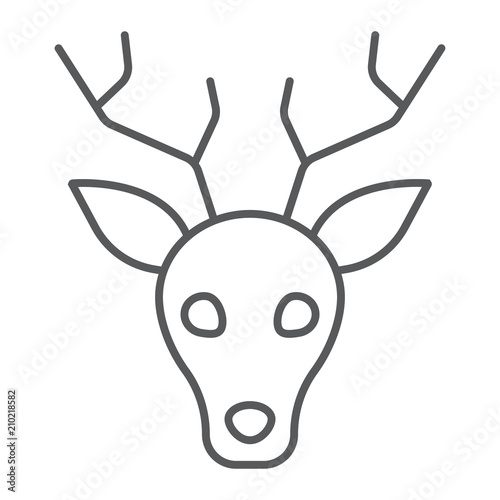 Deer thin line icon, animal and zoo, stag sign vector graphics, a linear pattern on a white background, eps 10.