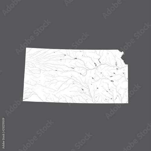 U.S. states - map of Kansas. Please look at my other images of cartographic series - they are all very detailed and carefully drawn by hand WITH RIVERS AND LAKES.