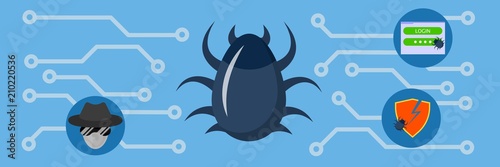 Hacker virus banner horizontal. Flat illustration of vector hacker virus banner horizontal for web design