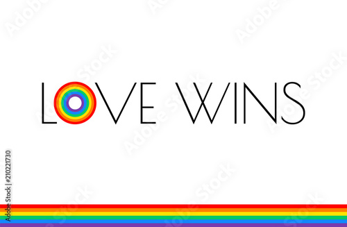 Fototapeta Naklejka Na Ścianę i Meble -  Love wins - Pride month rainbow flag typography with pride rainbow - love wins text vector illustration