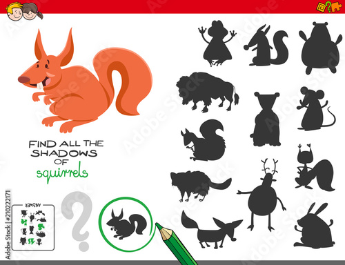 educational shadows game with squirrels