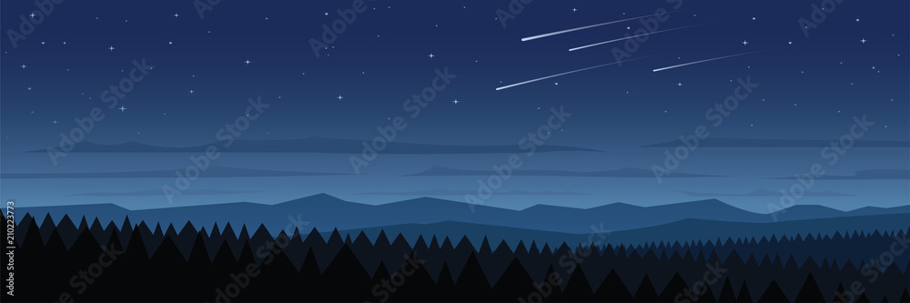 Fototapeta premium Forest at Night Landscape Scene