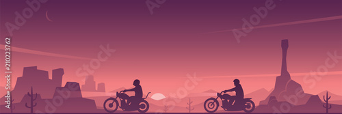 Motorcycle Riders on a Desert Road Scene