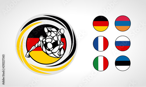 National team MMA fighters round logo. Boxing icon sample text