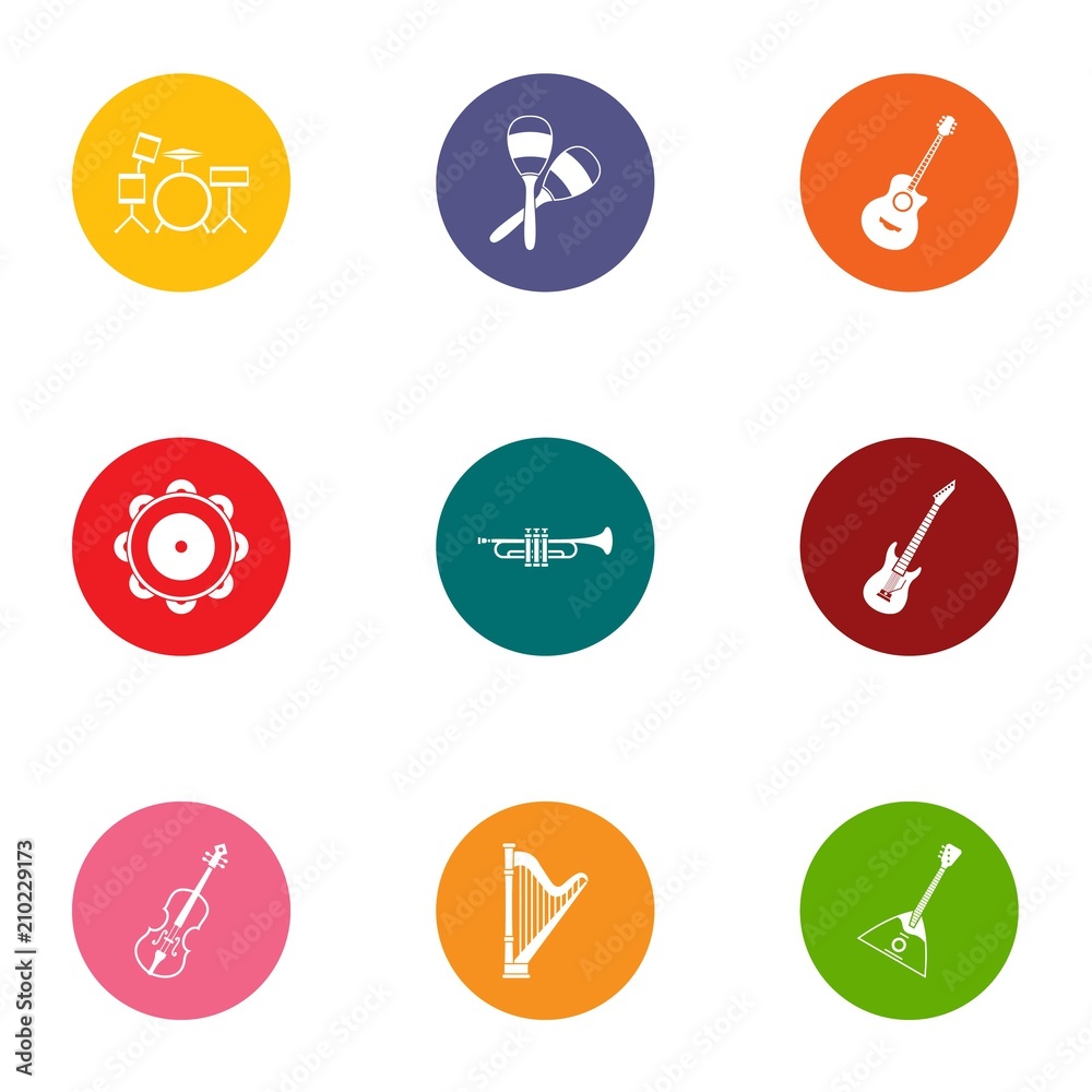 Musical experience icons set. Flat set of 9 musical experience vector icons for web isolated on white background Musical experience icons set. Flat set of 9 musical experience vector icons for web isolated on white background