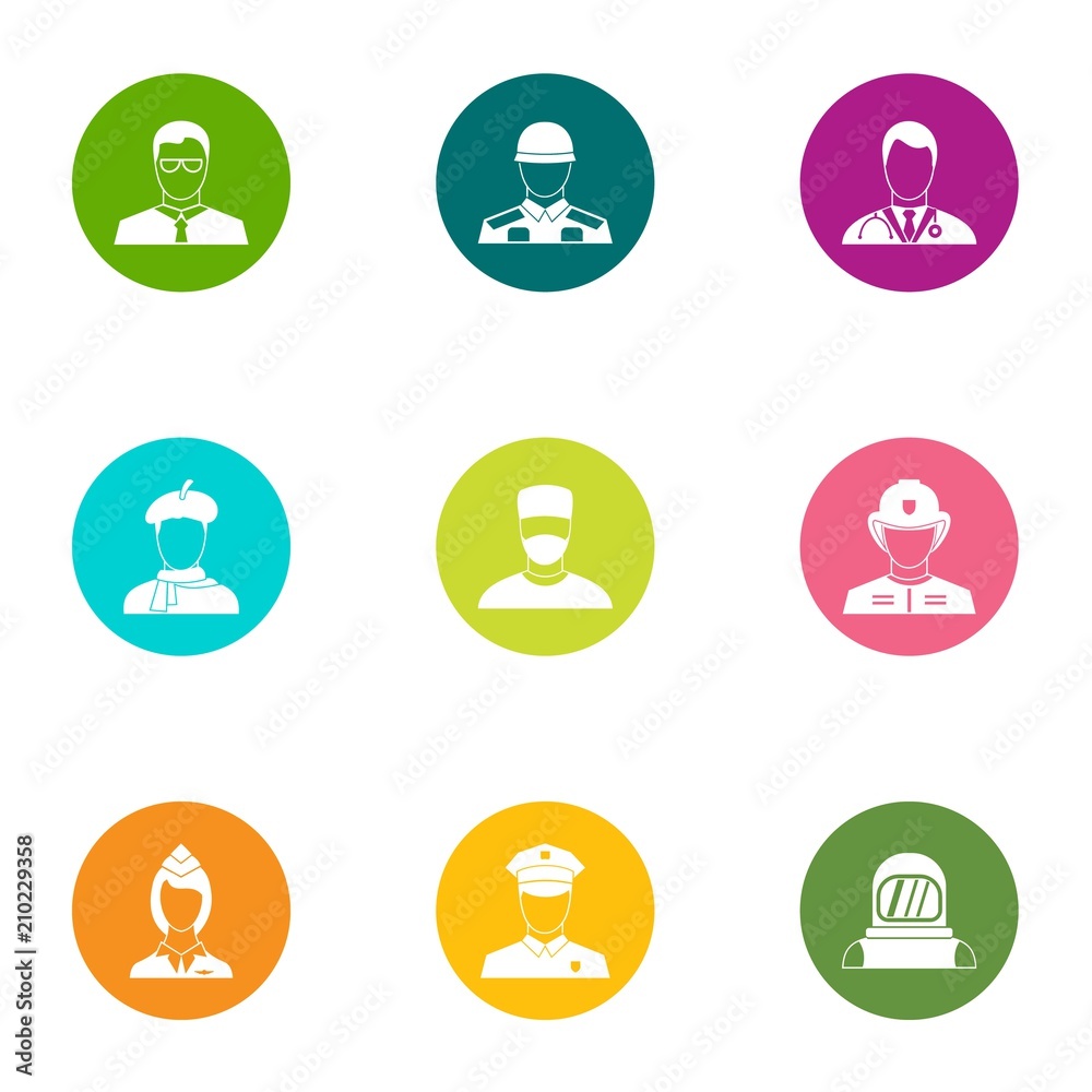Experienced people icons set. Flat set of 9 experienced people vector icons for web isolated on white background