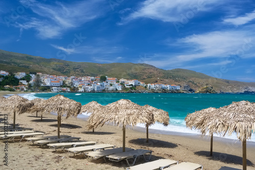 Paraporti beach next to Chora city of Andros island, Cyclades, Greece