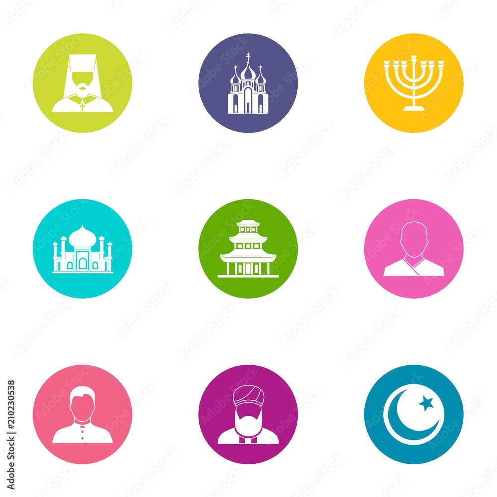 Priest icons set. Flat set of 9 priest vector icons for web isolated on white background
