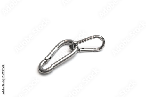 Metal carabiner, isolated on white background