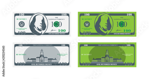One hundred dollar banknote front and back. Flat vector illustration EPS10