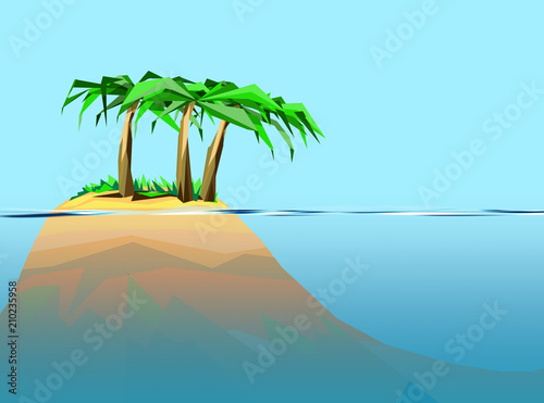 Summertime graphic with beautiful island and deep sea on the right side