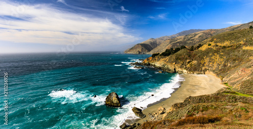 Big Sur coast with blue sky and clouds